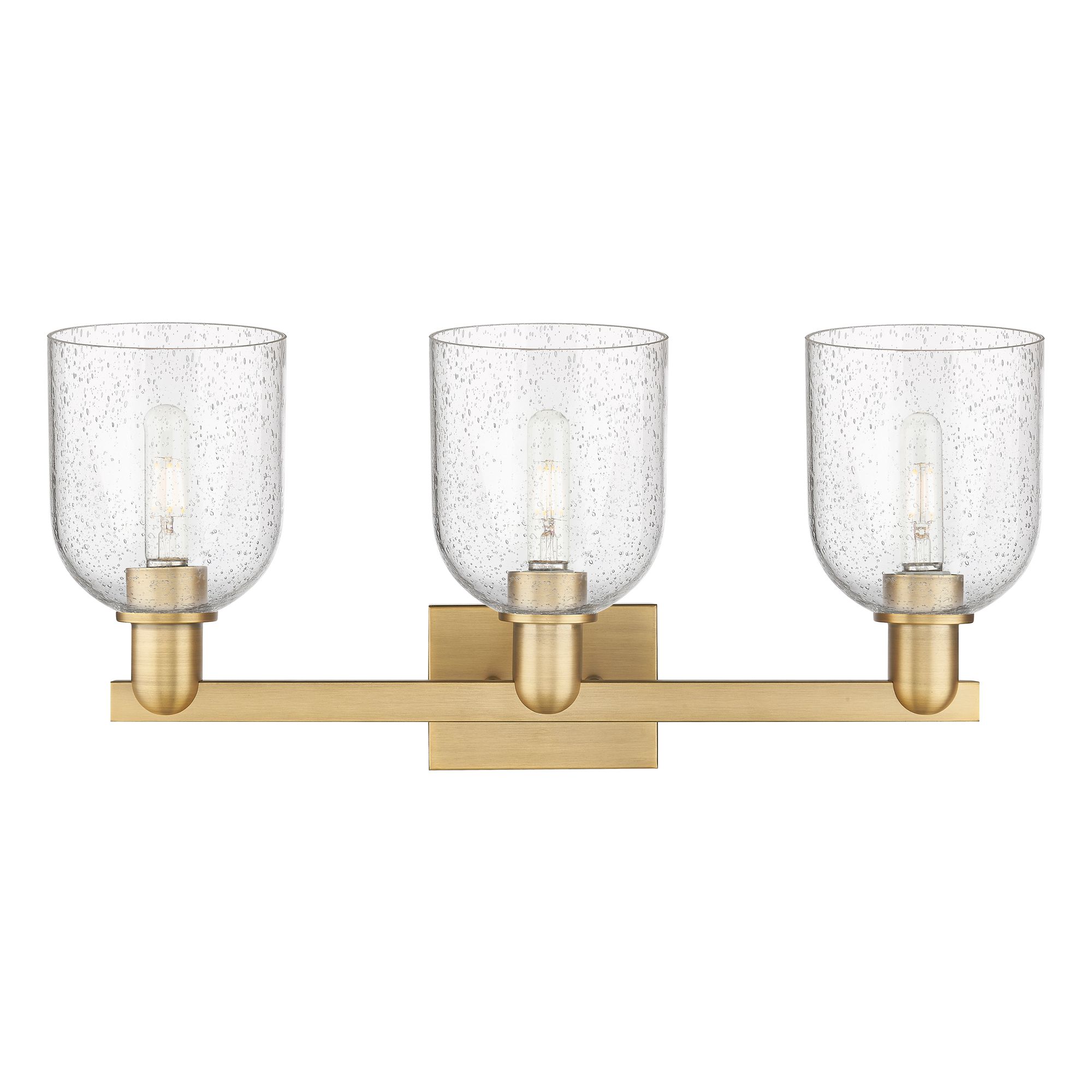 Image 2 Arcadia Bella 25"W 3 Light Brushed Brass Vanity Light With Seedy Shade more views