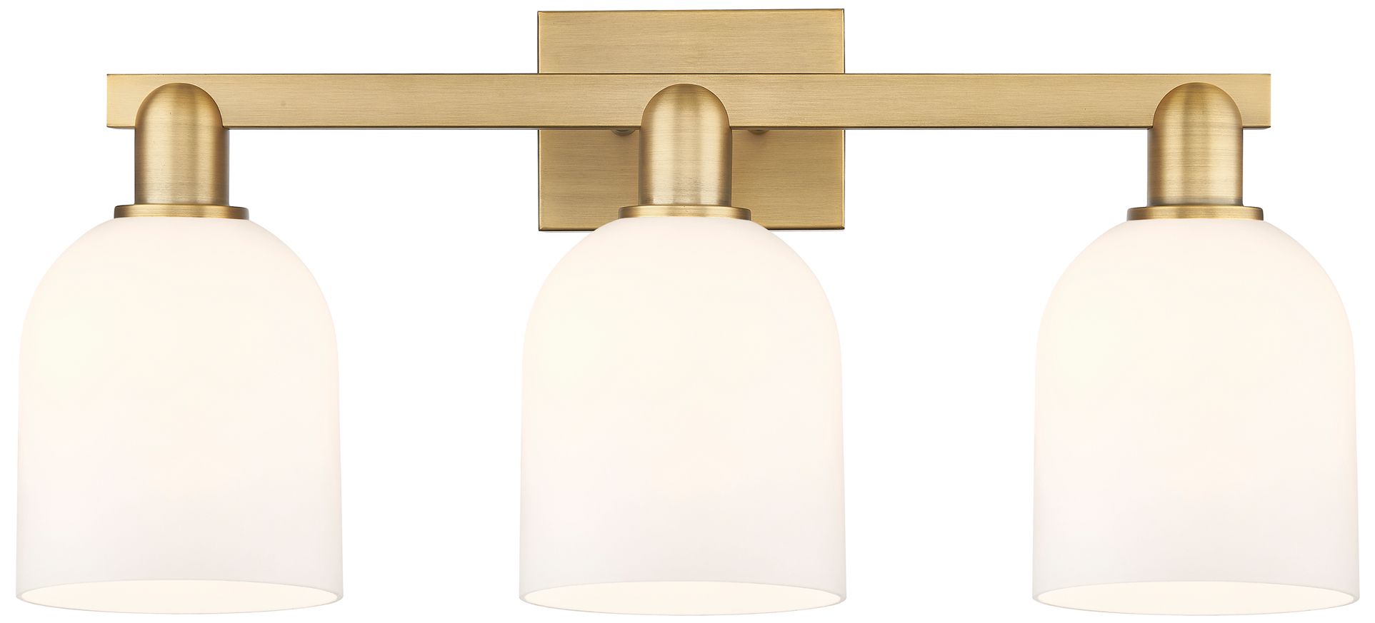 Arcadia Bella 25"W 3 Light Brushed Brass Vanity Light With White Shade