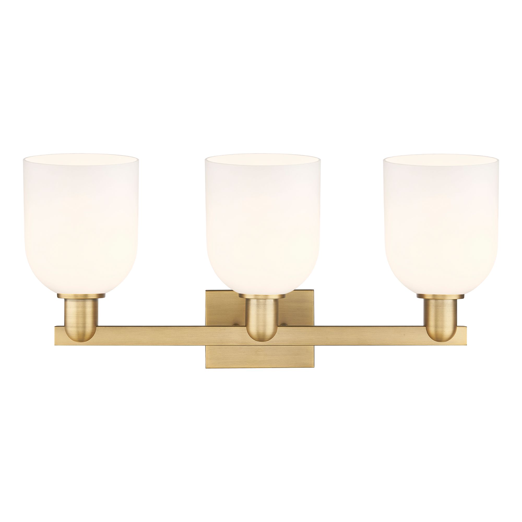 Image 2 Arcadia Bella 25"W 3 Light Brushed Brass Vanity Light With White Shade more views