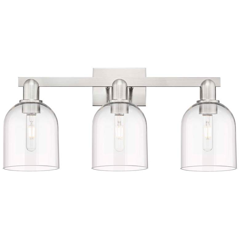 Image 1 Arcadia Bella 25"W 3 Light Brushed Nickel Bath Light With Clear Shade