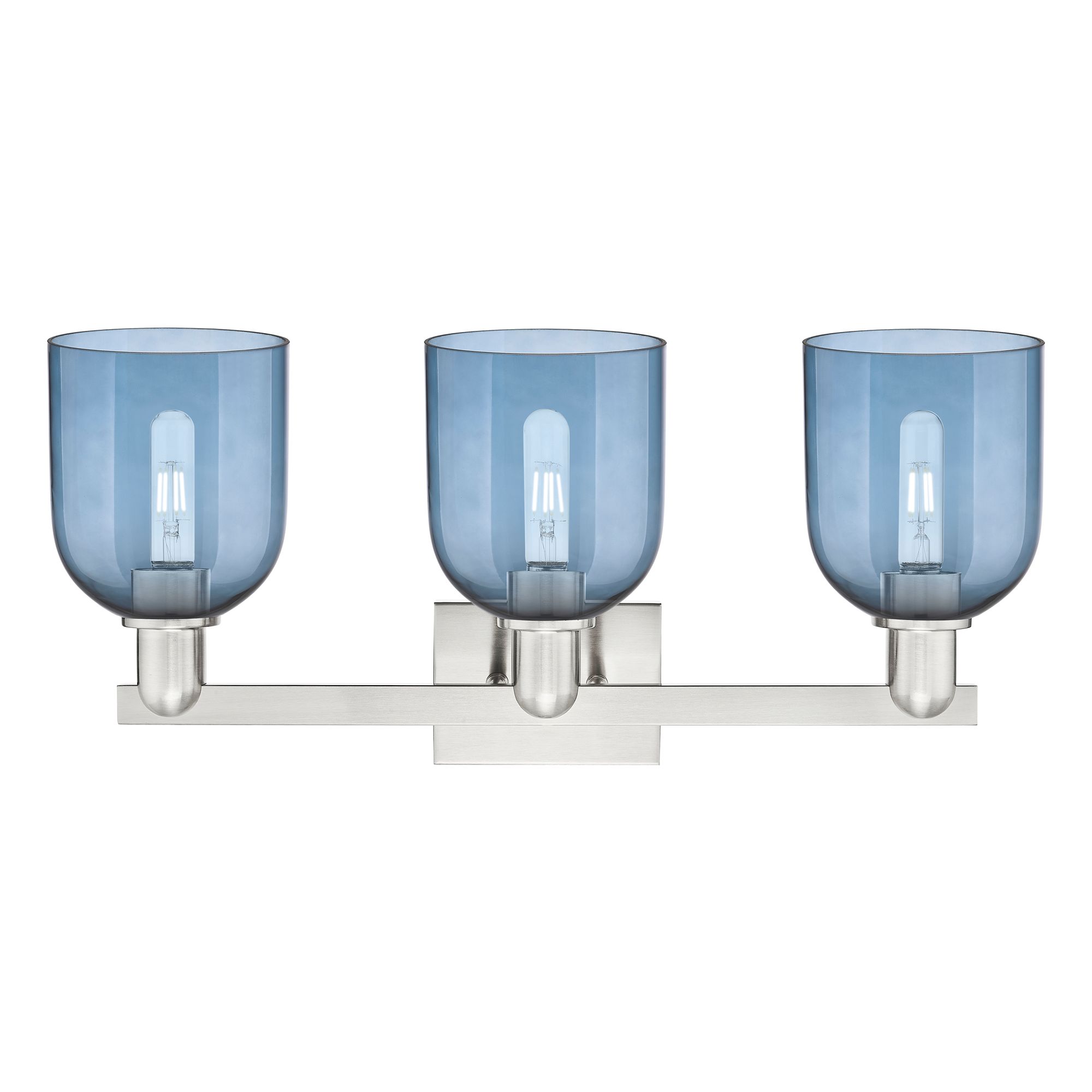 Image 2 Arcadia Bella 25"W 3 Light Brushed Nickel Vanity Light With Blue Shade more views
