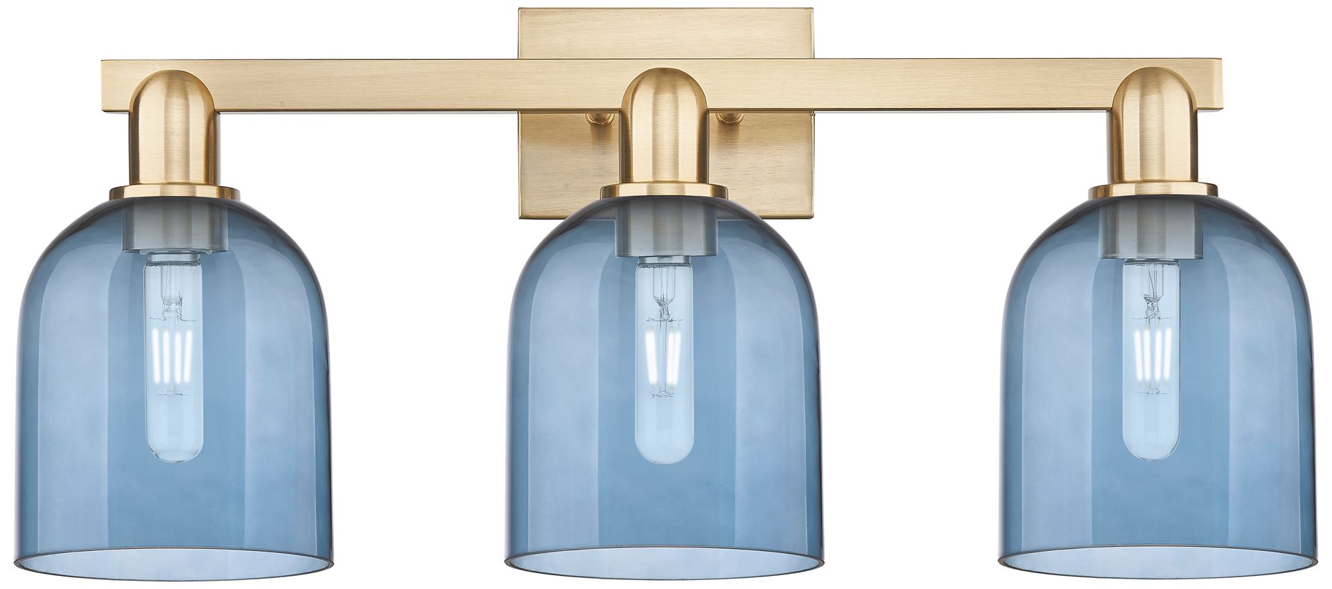 Arcadia Bella 25"W 3 Light Champagne Bronze Vanity Light w/ Blue Shade