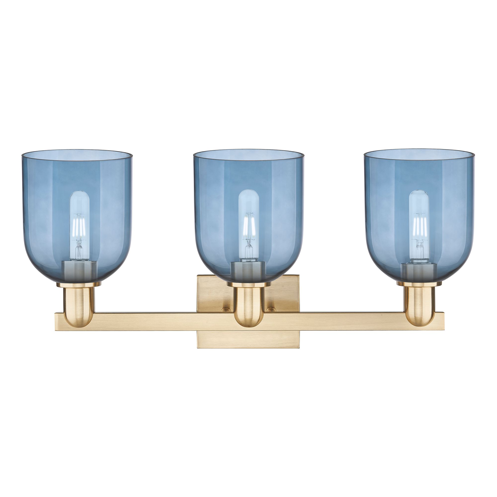 Image 2 Arcadia Bella 25"W 3 Light Champagne Bronze Vanity Light w/ Blue Shade more views