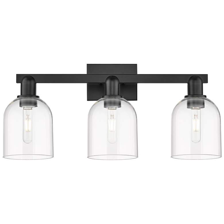 Image 1 Arcadia Bella 25"W 3 Light Matte Black Vanity Light With Clear Shade