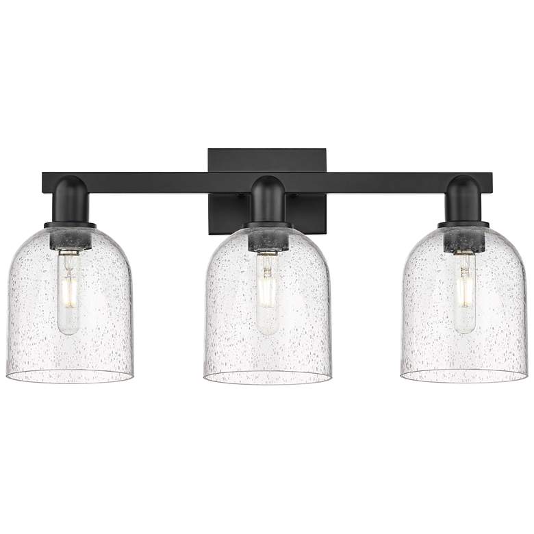 Image 1 Arcadia Bella 25"W 3 Light Matte Black Vanity Light With Seedy Shade