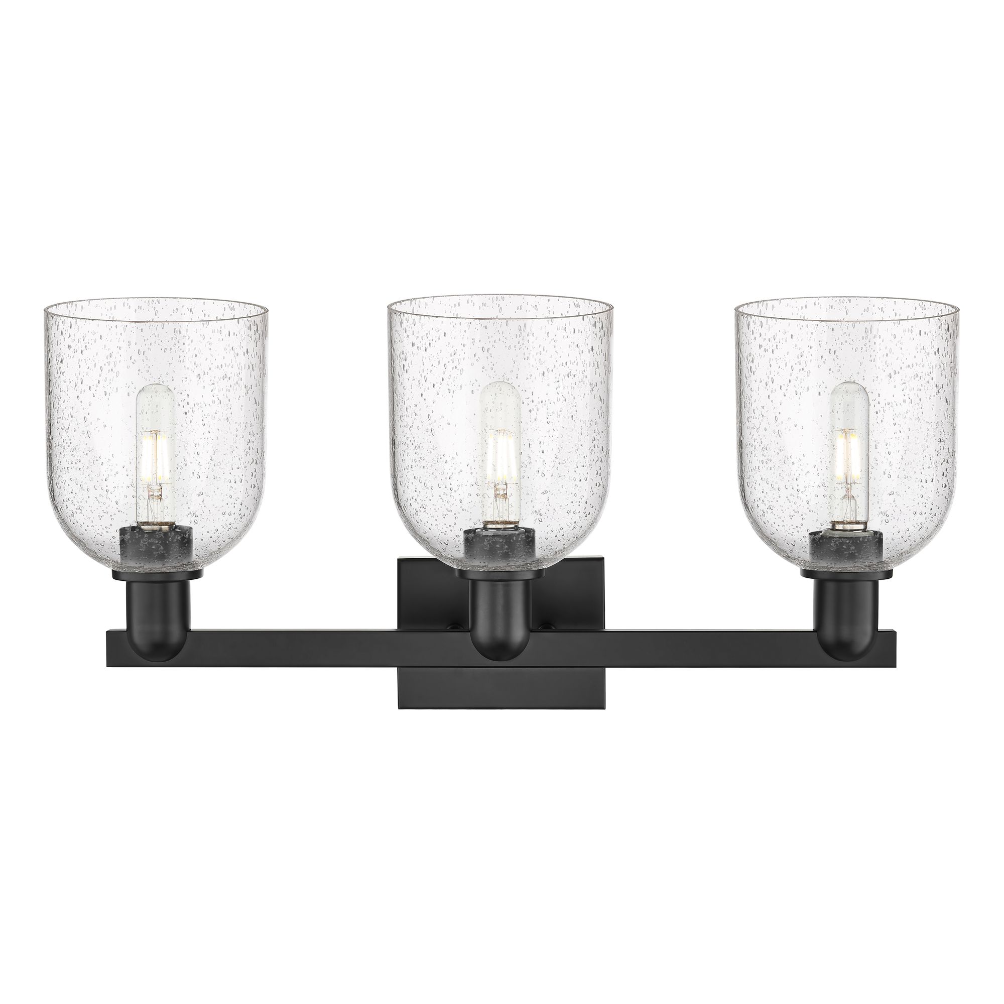 Image 2 Arcadia Bella 25"W 3 Light Matte Black Vanity Light With Seedy Shade more views