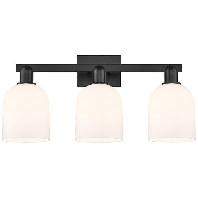 Image 1 Arcadia Bella 25"W 3 Light Matte Black Vanity Light With White Shade