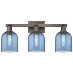 Arcadia Bella 25"W 3 Light Oil Rubbed Bronze Bath Light w/ Blue Shade