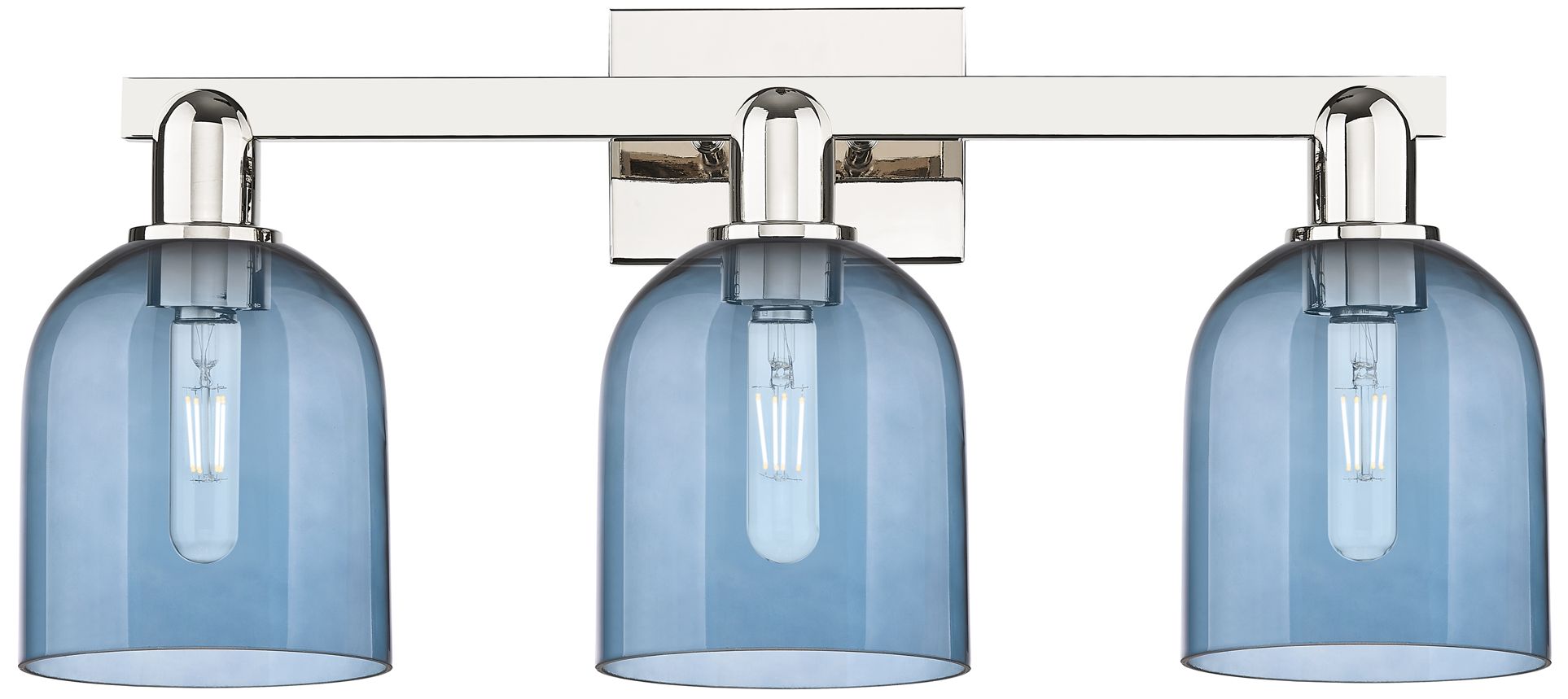 Arcadia Bella 25"W 3 Light Polished Nickel Bath Light With Blue Shade