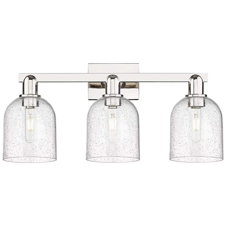 Image 1 Arcadia Bella 25"W 3 Light Polished Nickel Vanity Light w/ Seedy Shade
