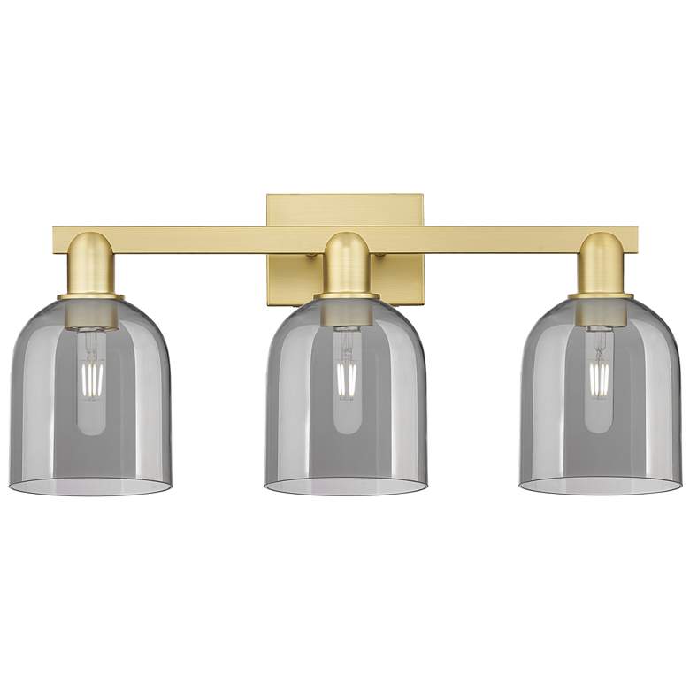 Image 1 Arcadia Bella 25"W 3 Light Satin Gold Bath Light w/ Light Smoke Shade