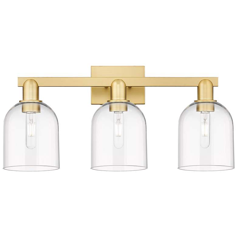 Image 1 Arcadia Bella 25" Wide 3 Light Satin Gold Bath Light With Clear Shade