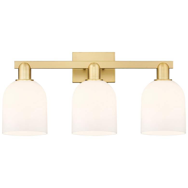 Image 1 Arcadia Bella 25" Wide 3 Light Satin Gold Bath Light With White Shade