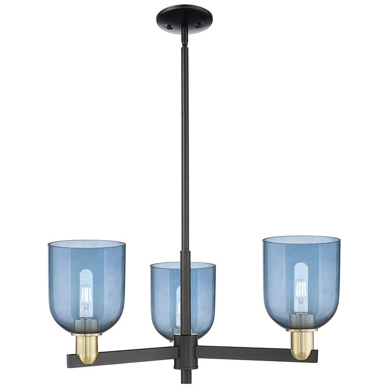 Image 1 Arcadia Bella 27"W 3 Light Black Brass Stem Chandelier w/ Blue Shade