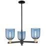 Arcadia Bella 27"W 3 Light Black Brass Stem Chandelier w/ Blue Shade
