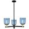 Arcadia Bella 27"W 3 Light Black Brass Stem Chandelier w/ Blue Shade