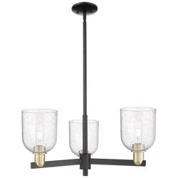 Arcadia Bella 27"W 3 Light Black Brass Stem Chandelier w/ Seedy Shade
