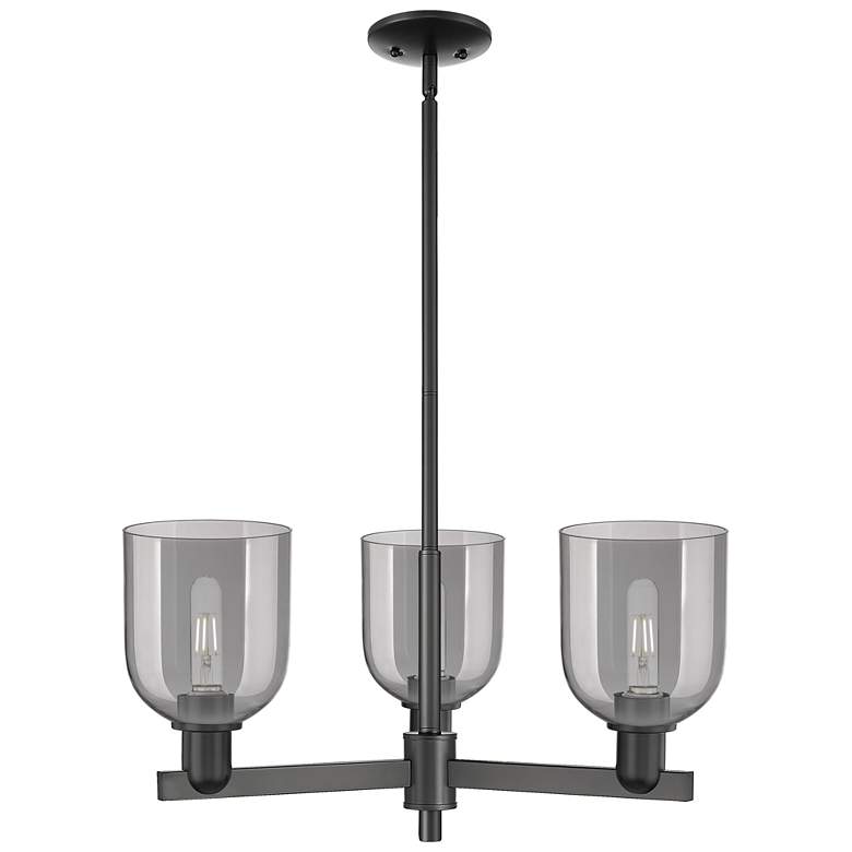 Image 1 Arcadia Bella 27"W 3 Light Black Stem Chandelier w/ Light Smoke Shade