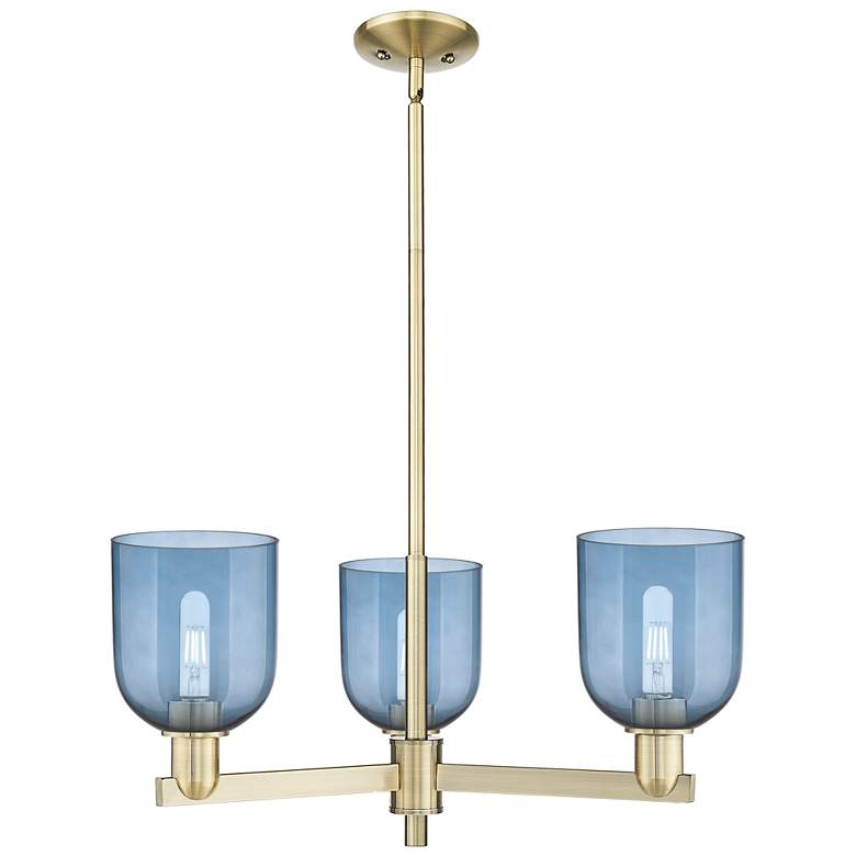 Image 1 Arcadia Bella 27"W 3 Light Brass Stem Hung Chandelier With Blue Shade
