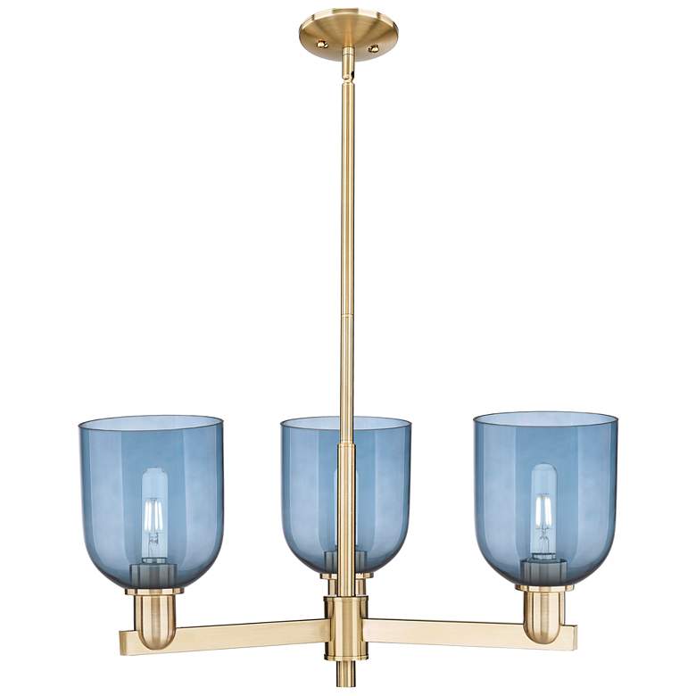 Image 1 Arcadia Bella 27"W 3 Light Bronze Stem Chandelier w/ Blue Shade