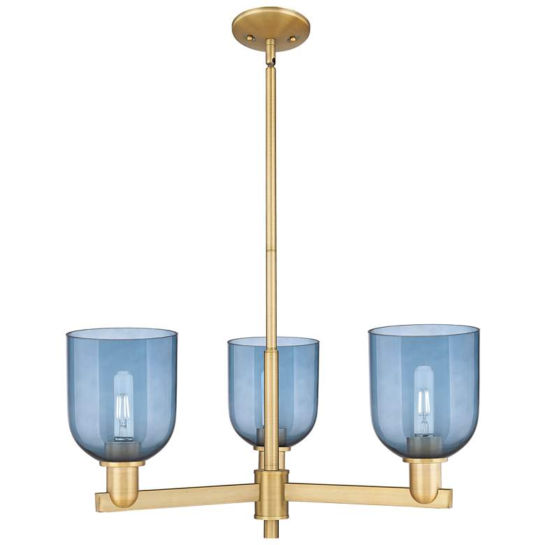 Image 1 Arcadia Bella 27"W 3 Light Brushed Brass Stem Chandelier w/ Blue Shade