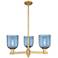 Arcadia Bella 27"W 3 Light Brushed Brass Stem Chandelier w/ Blue Shade