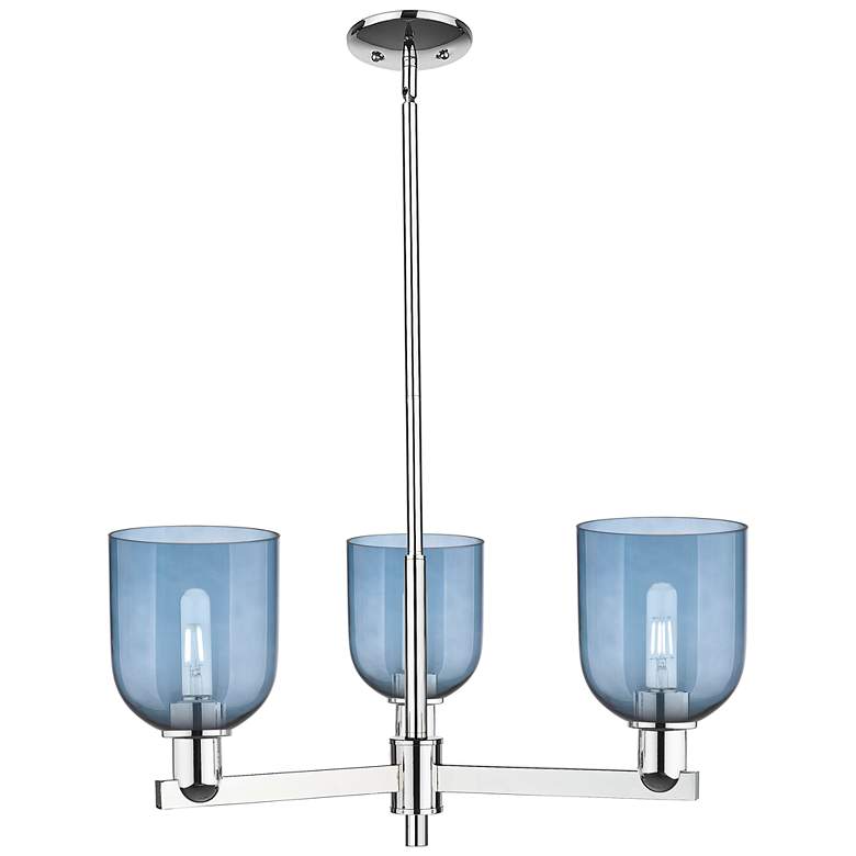 Image 1 Arcadia Bella 27"W 3 Light Chrome Stem Hung Chandelier w/ Blue Shade