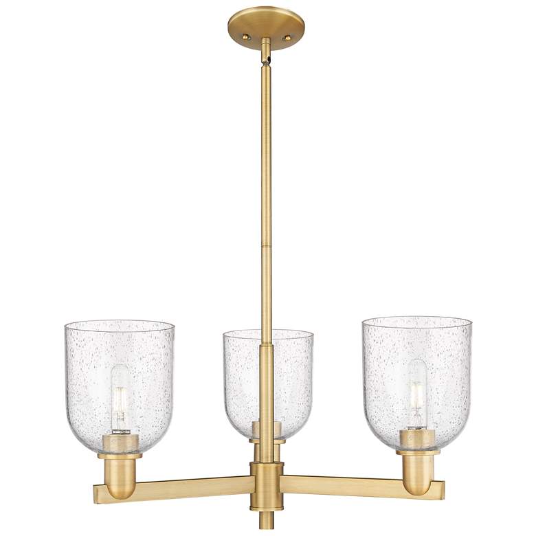 Image 1 Arcadia Bella 27"W 3-Lt Brushed Brass Stem Chandelier w/ Seedy Shade