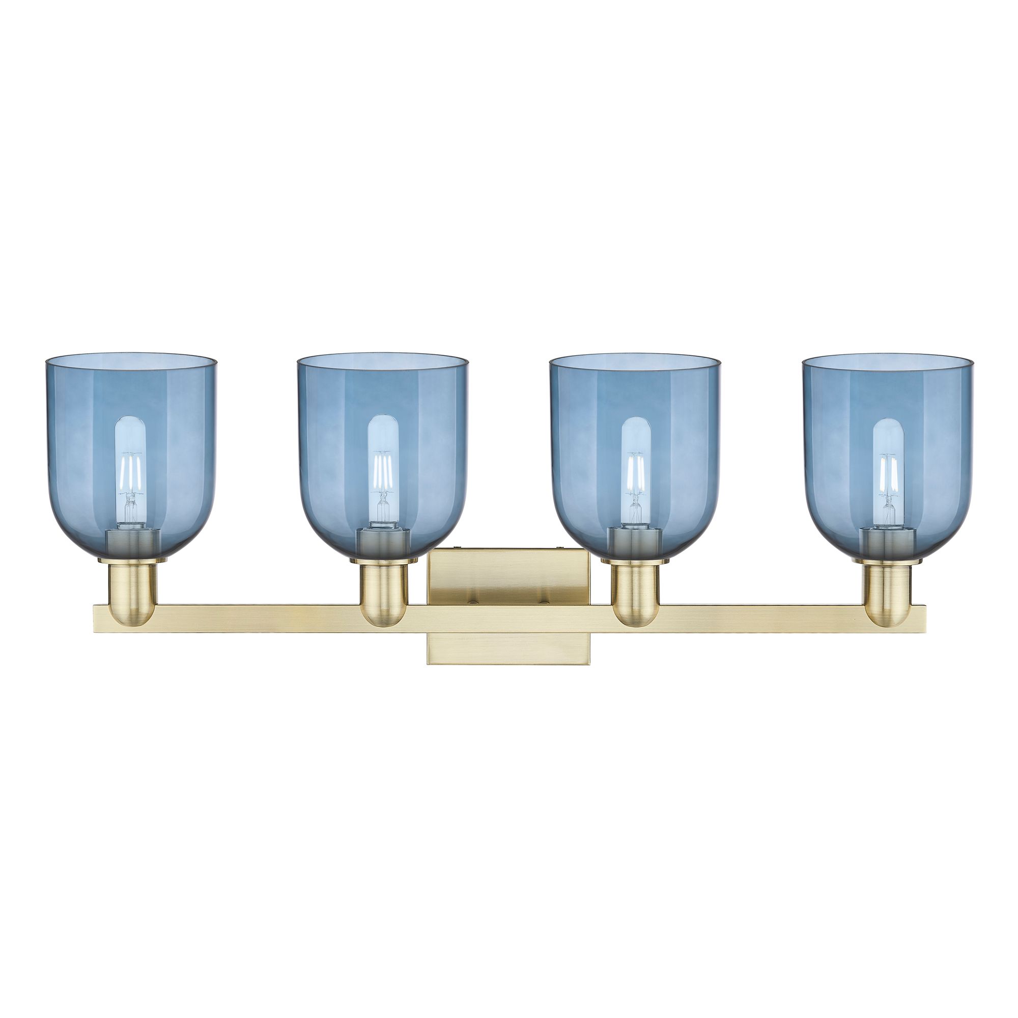 Image 2 Arcadia Bella 33"W 4 Light Antique Brass Vanity Light With Blue Shade more views