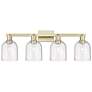 1_Arcadia Bella 33"W 4 Light Antique Brass Vanity Light With Seedy Shade
