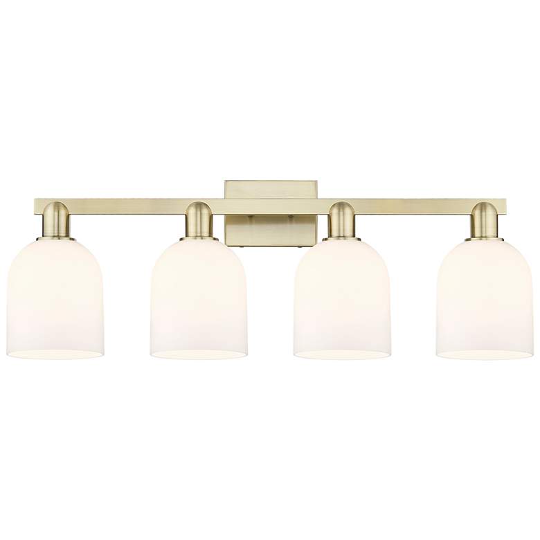 Image 1 Arcadia Bella 33"W 4 Light Antique Brass Vanity Light With White Shade