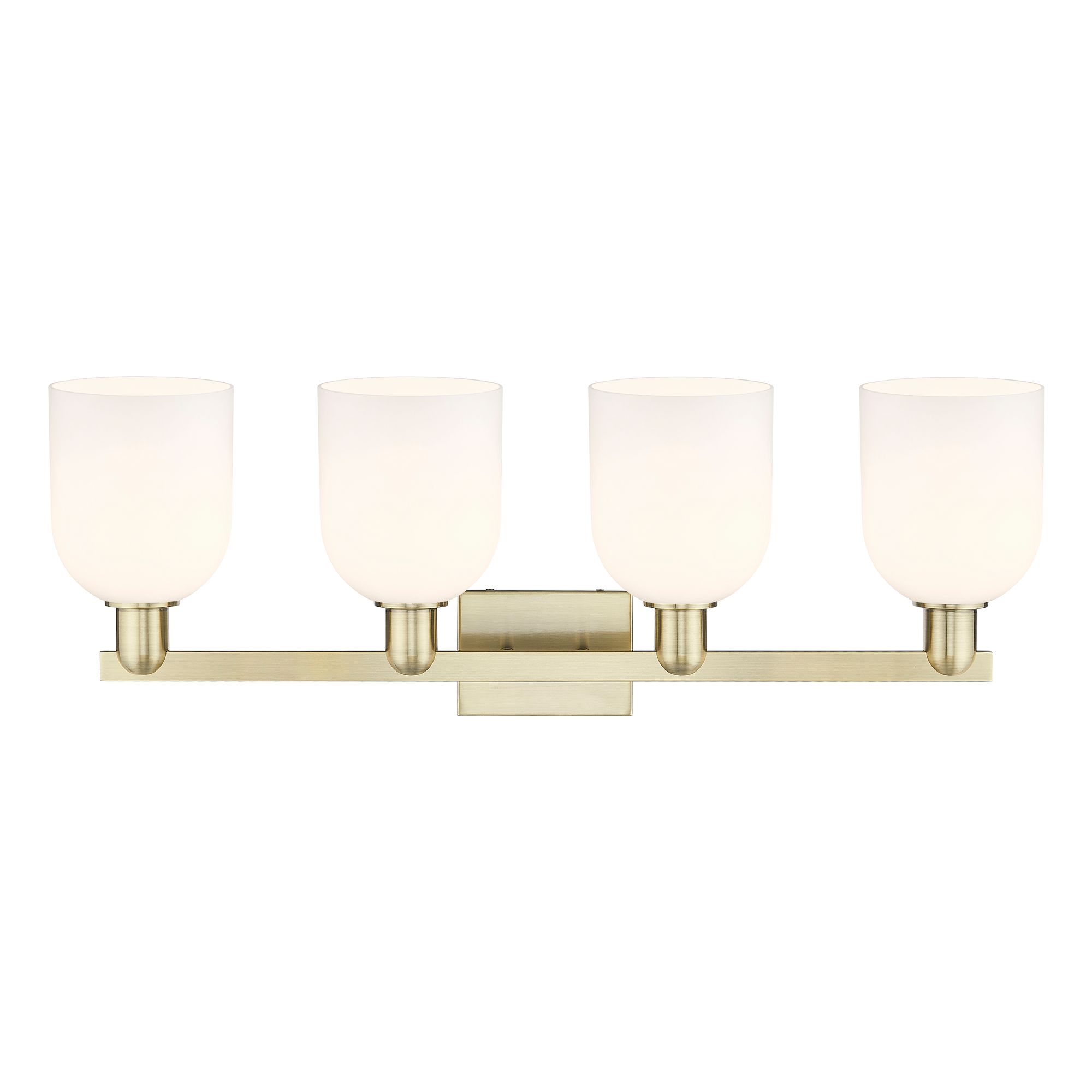 Image 2 Arcadia Bella 33"W 4 Light Antique Brass Vanity Light With White Shade more views