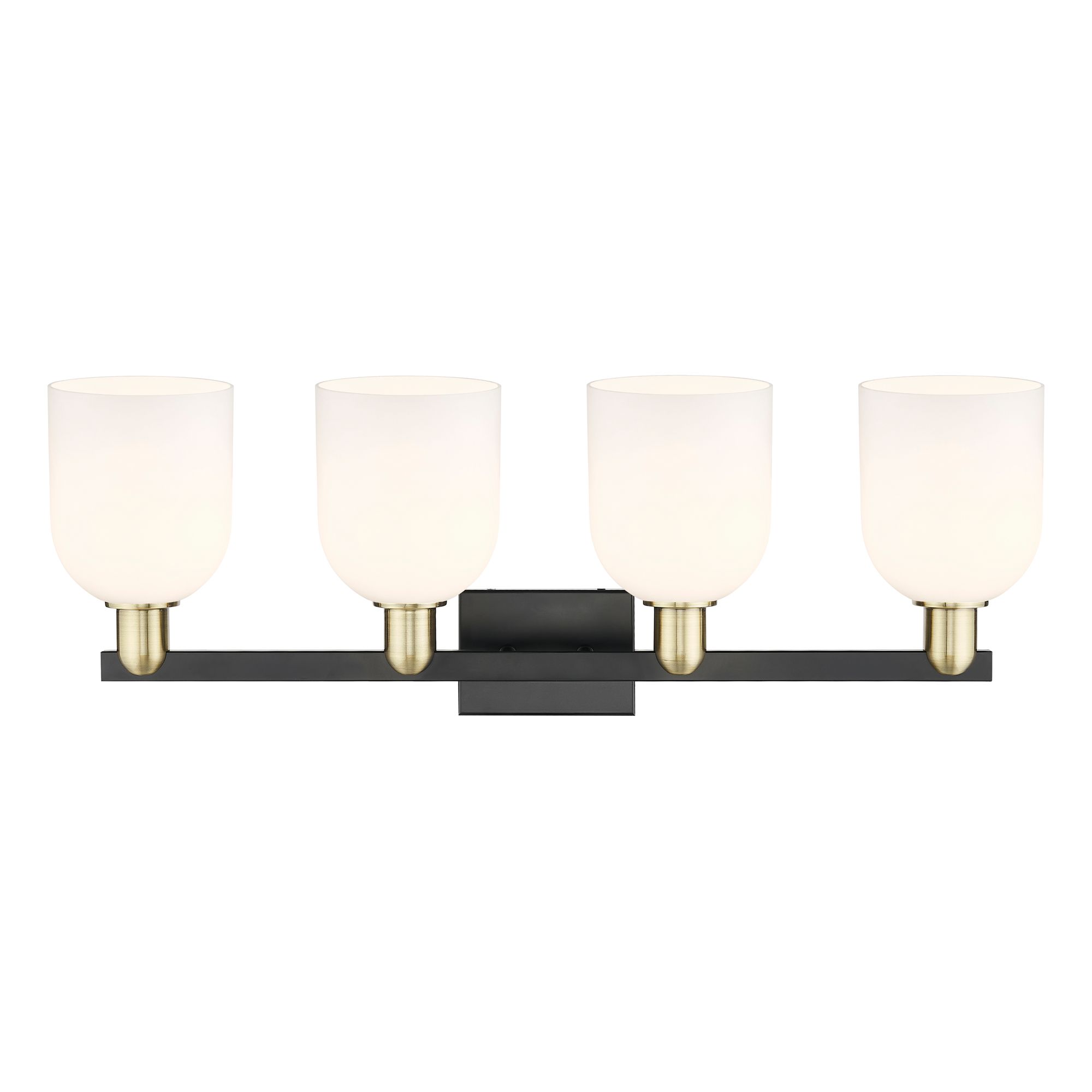 Image 2 Arcadia Bella 33"W 4 Light Black And Brass Vanity Light w/ White Shade more views