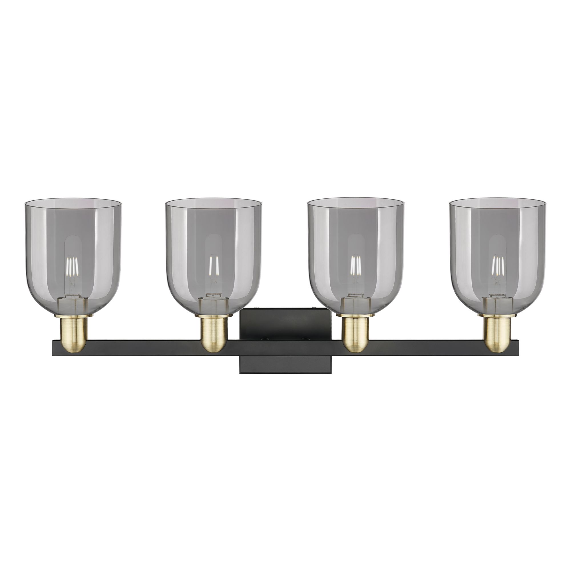 Image 2 Arcadia Bella 33"W 4 Light Black Brass Bath Light w/ Light Smoke Shade more views