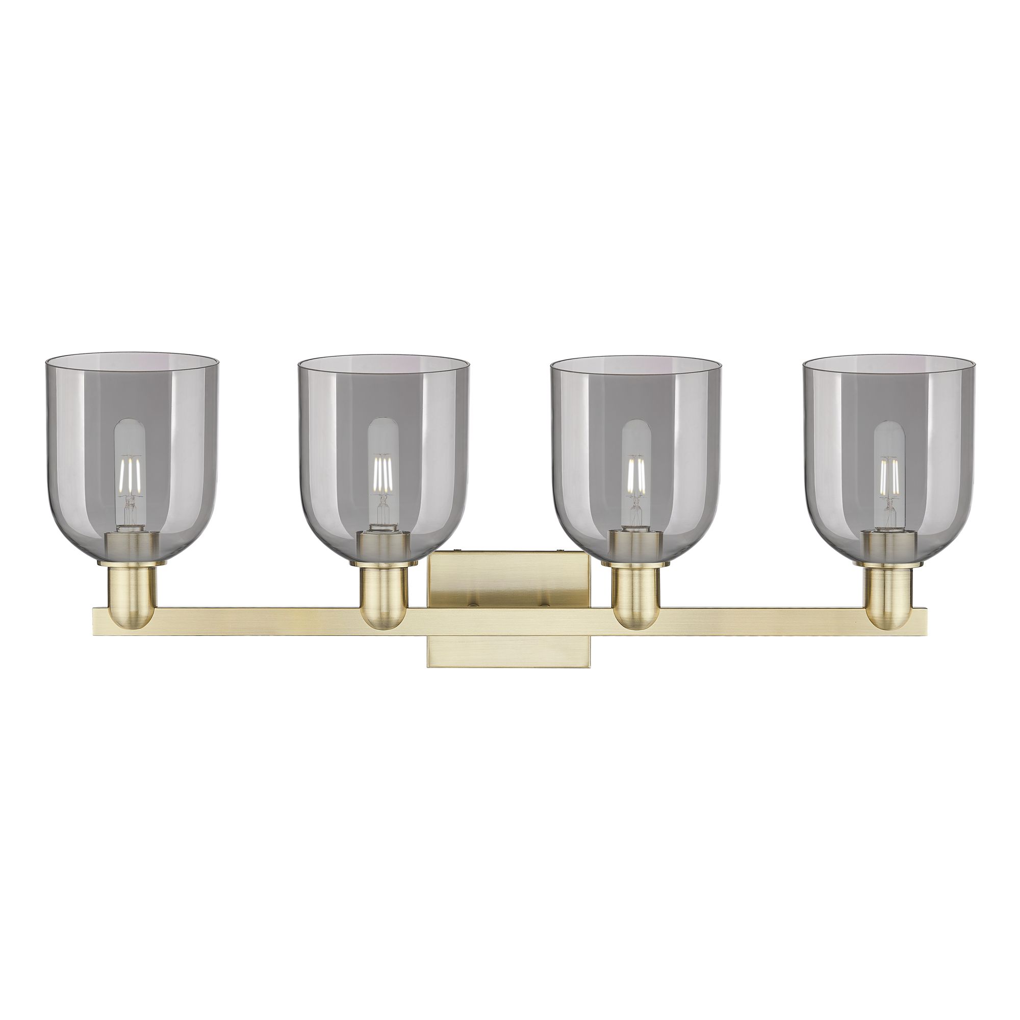 Image 2 Arcadia Bella 33"W 4 Light Brass Vanity Light With Light Smoke Shade more views
