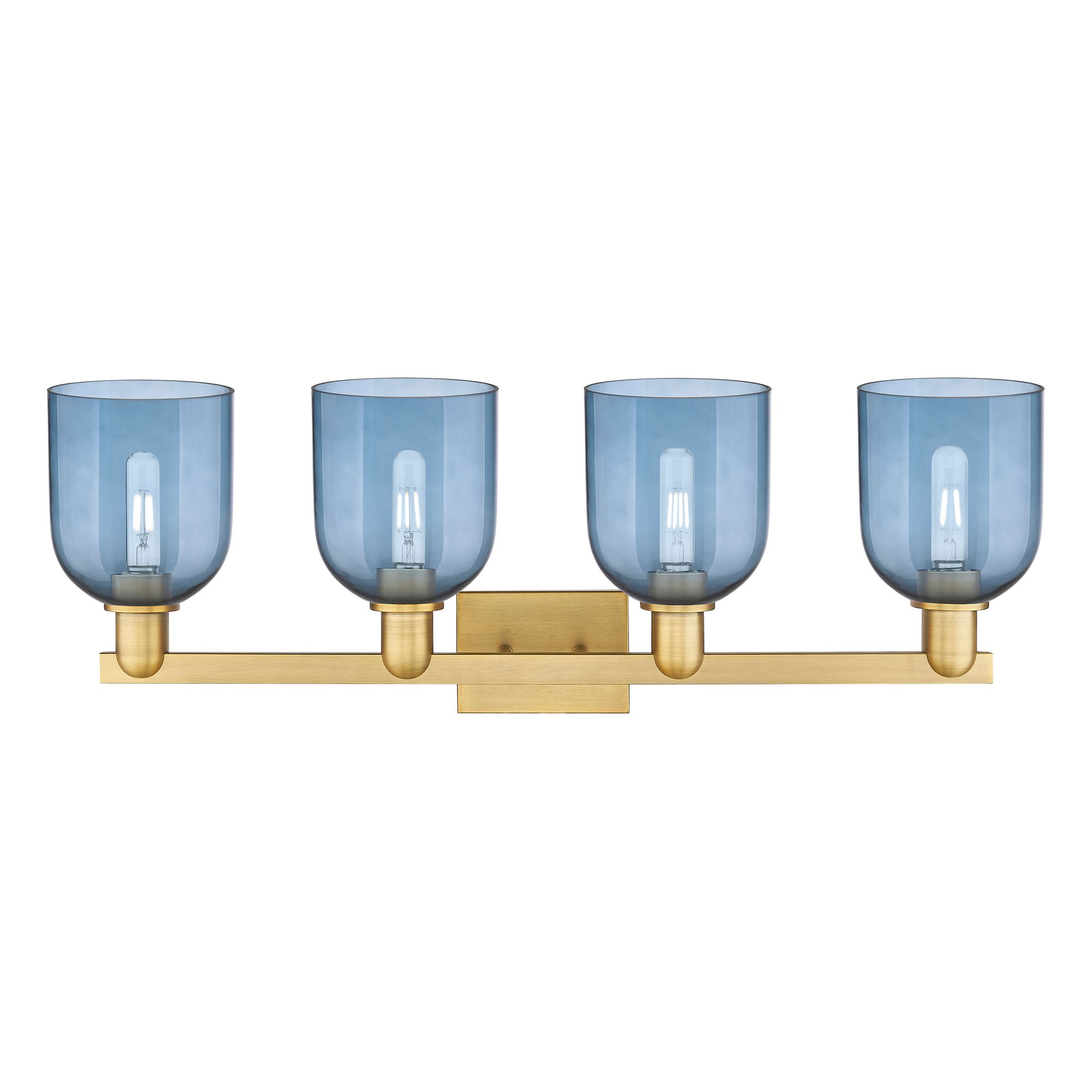 Image 2 Arcadia Bella 33"W 4 Light Brushed Brass Vanity Light With Blue Shade more views