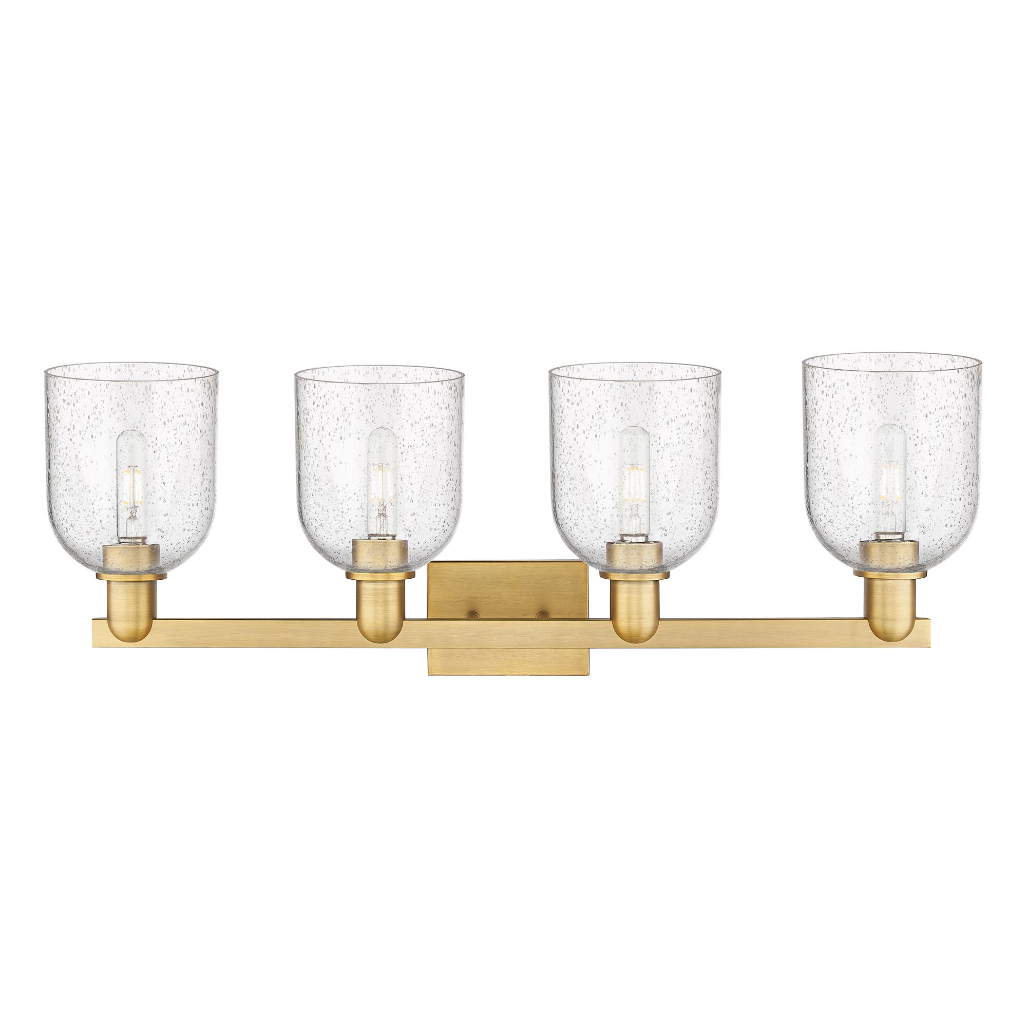 Image 2 Arcadia Bella 33"W 4 Light Brushed Brass Vanity Light With Seedy Shade more views