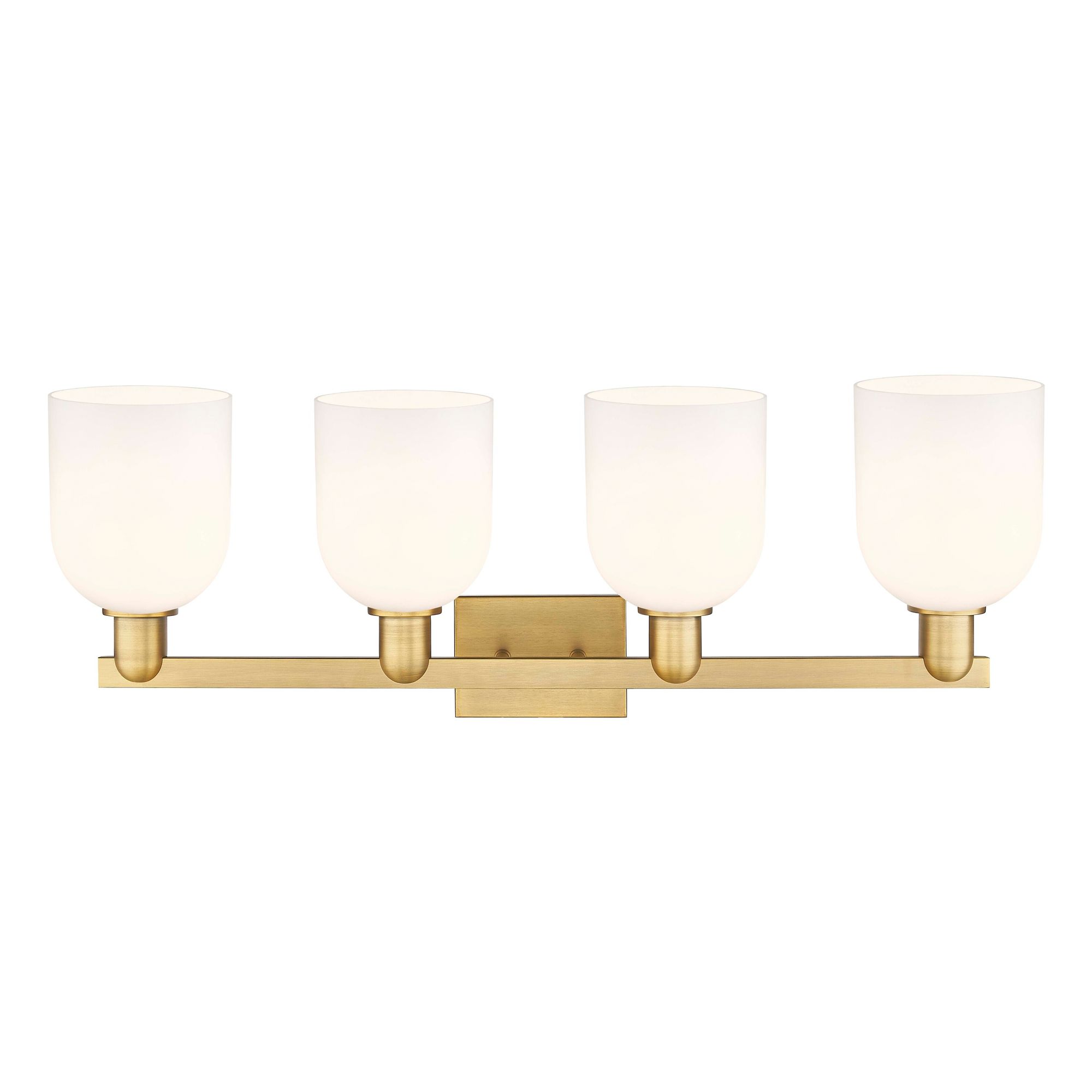 Image 2 Arcadia Bella 33"W 4 Light Brushed Brass Vanity Light With White Shade more views