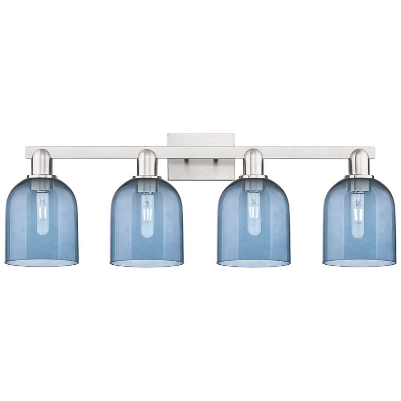 Image 1 Arcadia Bella 33"W 4 Light Brushed Nickel Vanity Light With Blue Shade