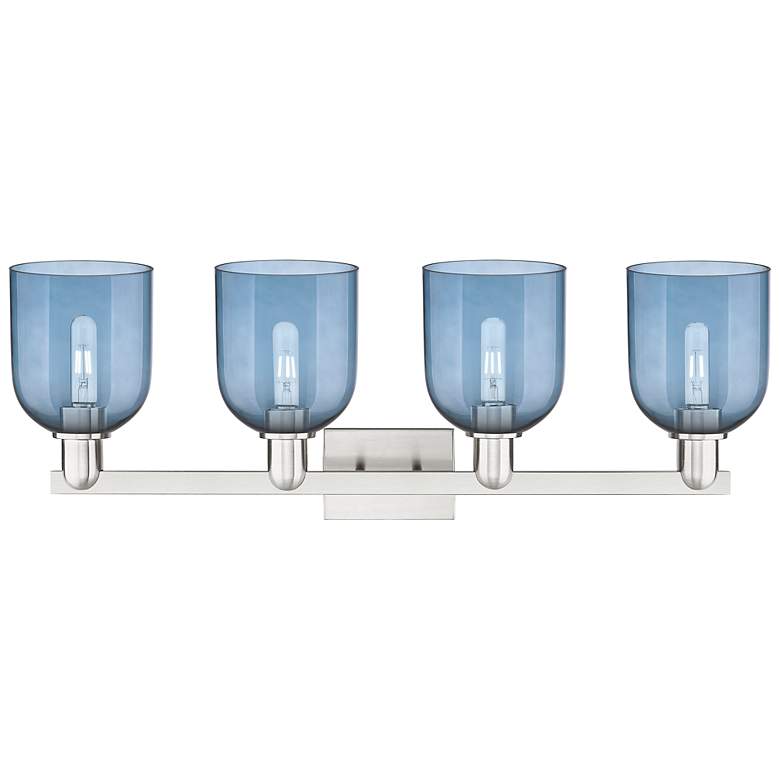 Image 2 Arcadia Bella 33"W 4 Light Brushed Nickel Vanity Light With Blue Shade more views