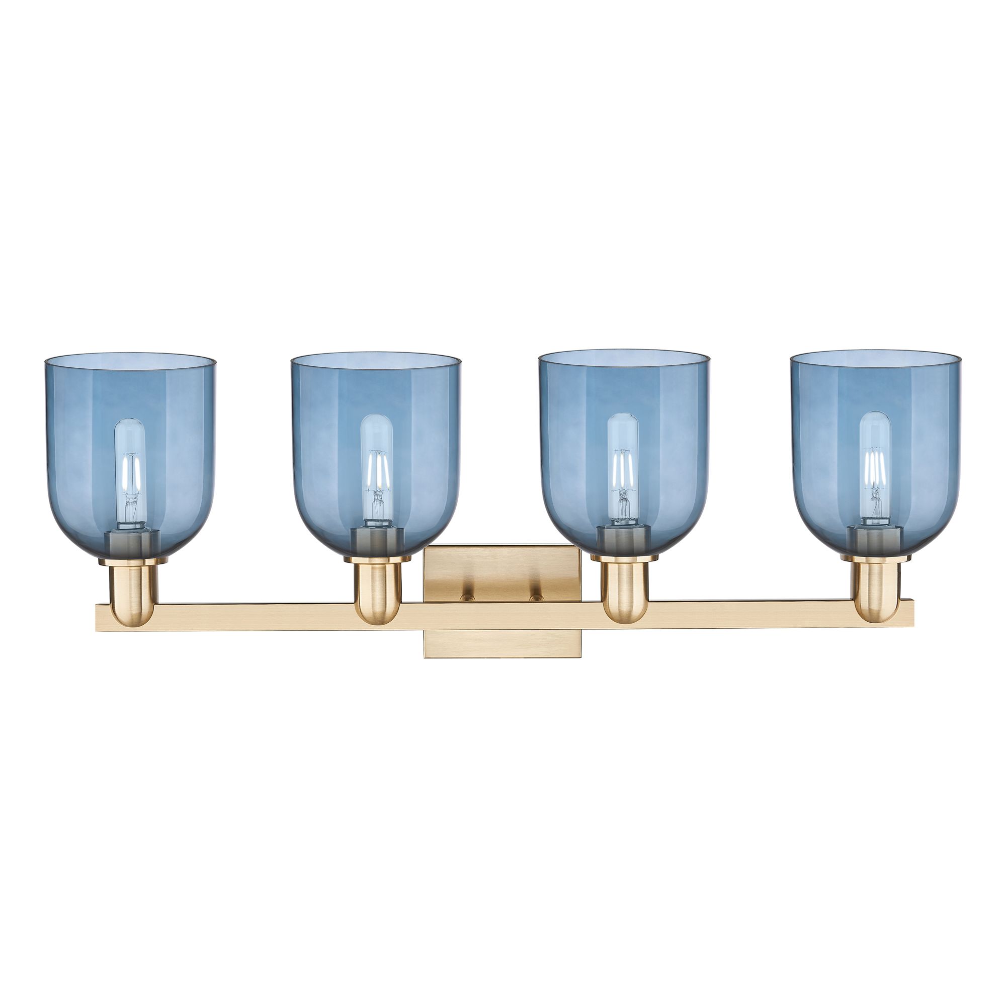 Image 2 Arcadia Bella 33"W 4 Light Champagne Bronze Vanity Light w/ Blue Shade more views
