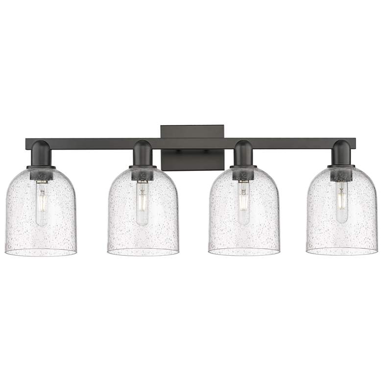 Image 1 Arcadia Bella 33"W 4 Light Matte Black Vanity Light With Seedy Shade