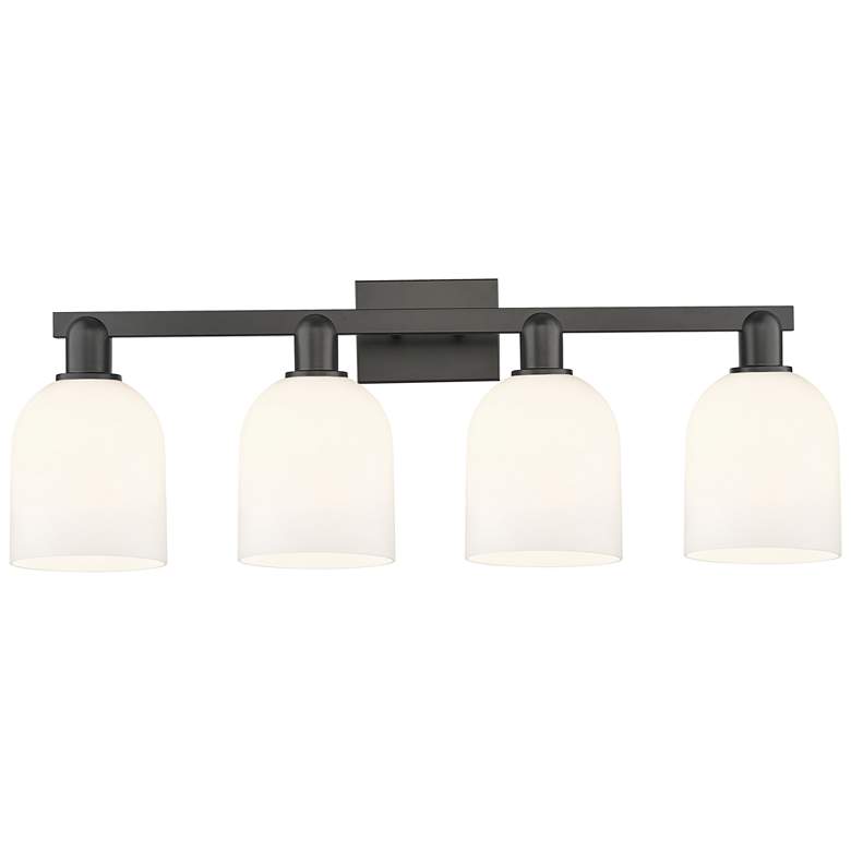 Image 1 Arcadia Bella 33"W 4 Light Matte Black Vanity Light With White Shade