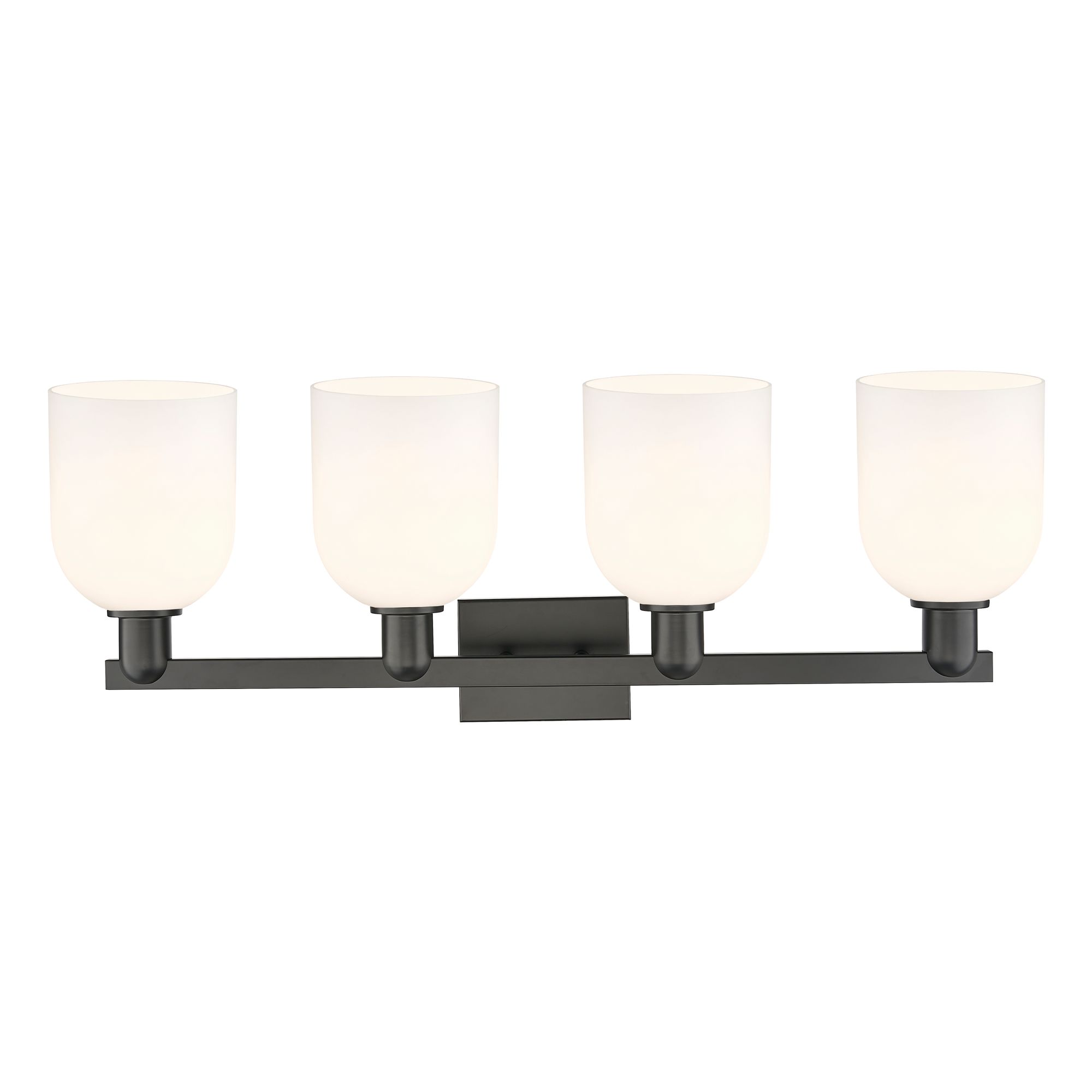 Image 2 Arcadia Bella 33"W 4 Light Matte Black Vanity Light With White Shade more views