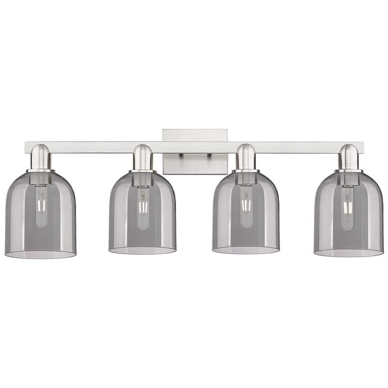 Image 1 Arcadia Bella 33"W 4 Light Nickel Bath Light w/ Light Smoke Shade