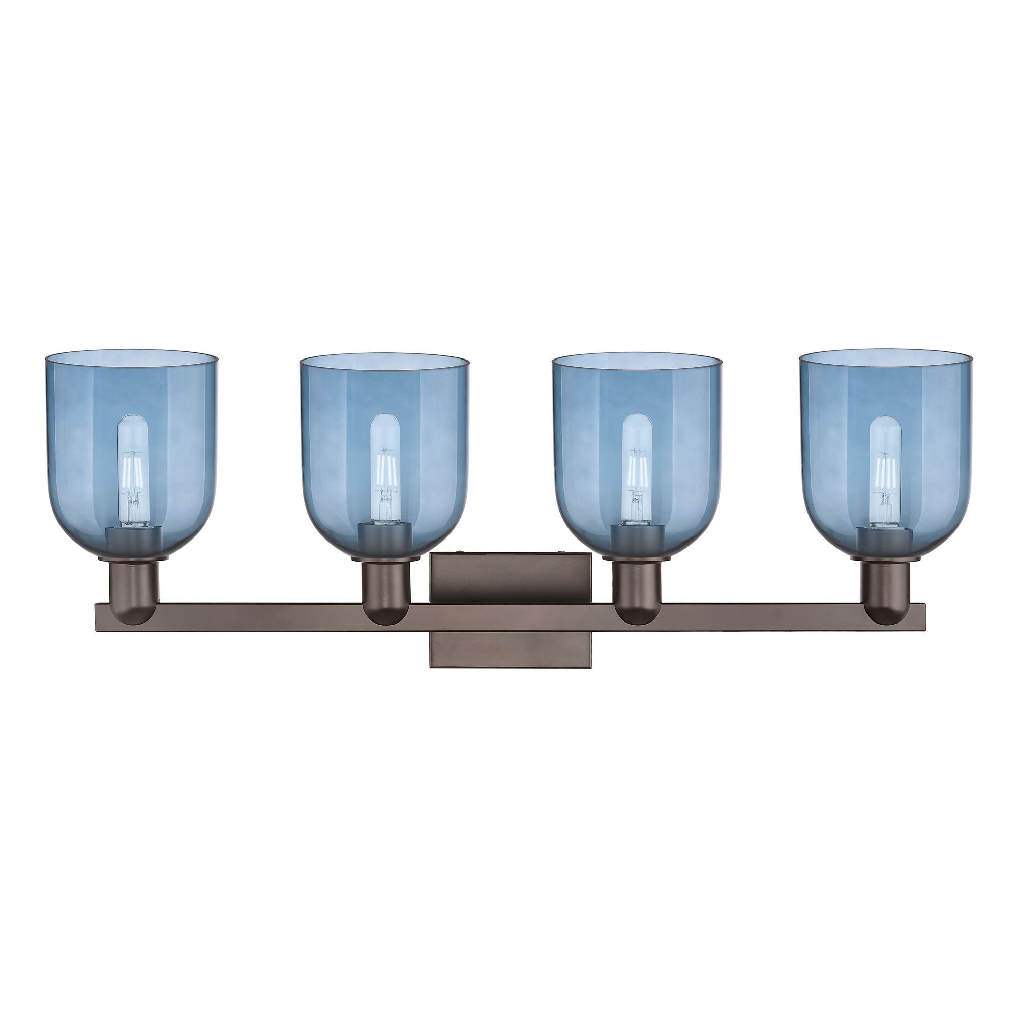 Image 2 Arcadia Bella 33"W 4 Light Oil Rubbed Bronze Bath Light w/ Blue Shade more views