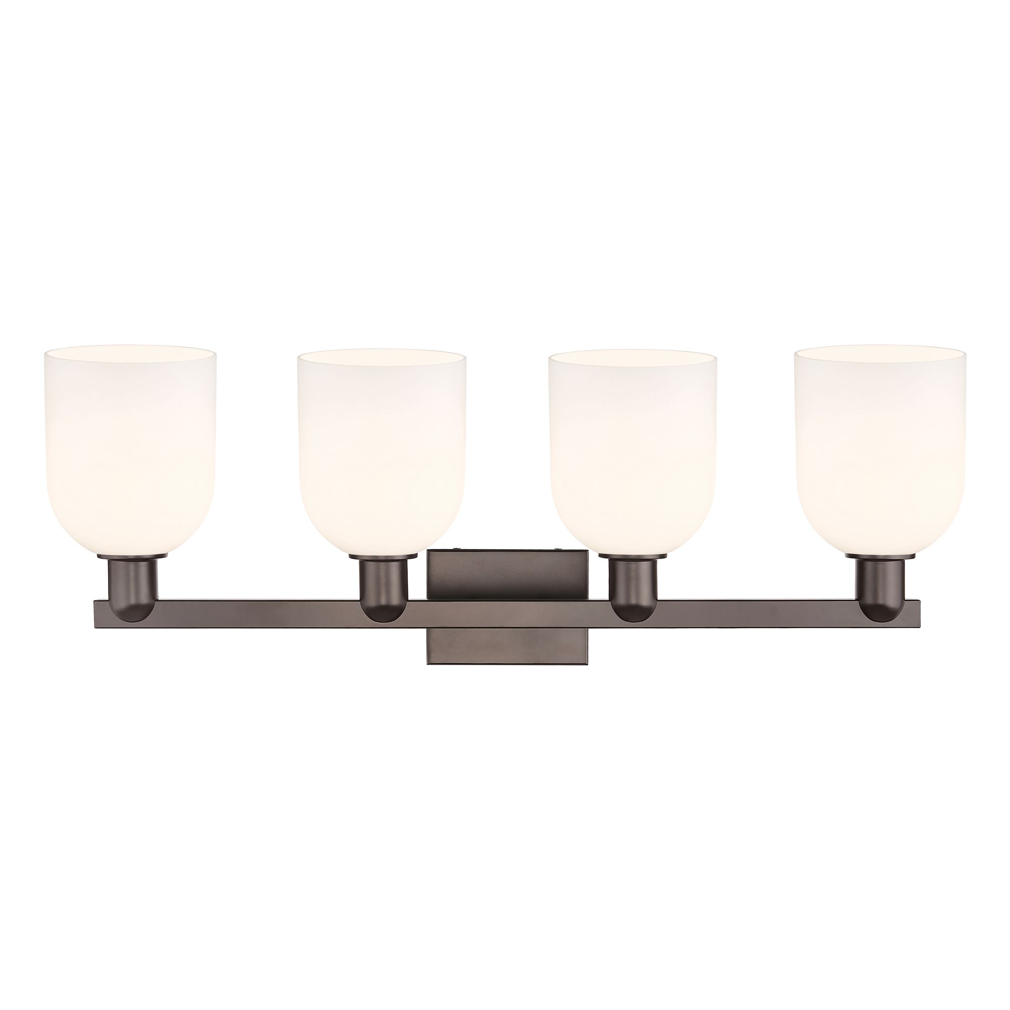 Image 2 Arcadia Bella 33"W 4 Light Oiled Bronze Vanity Light w/ White Shade more views