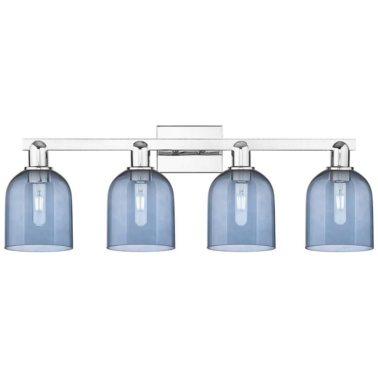 Image 1 Arcadia Bella 33"W 4 Light Polished Chrome Bath Light With Blue Shade