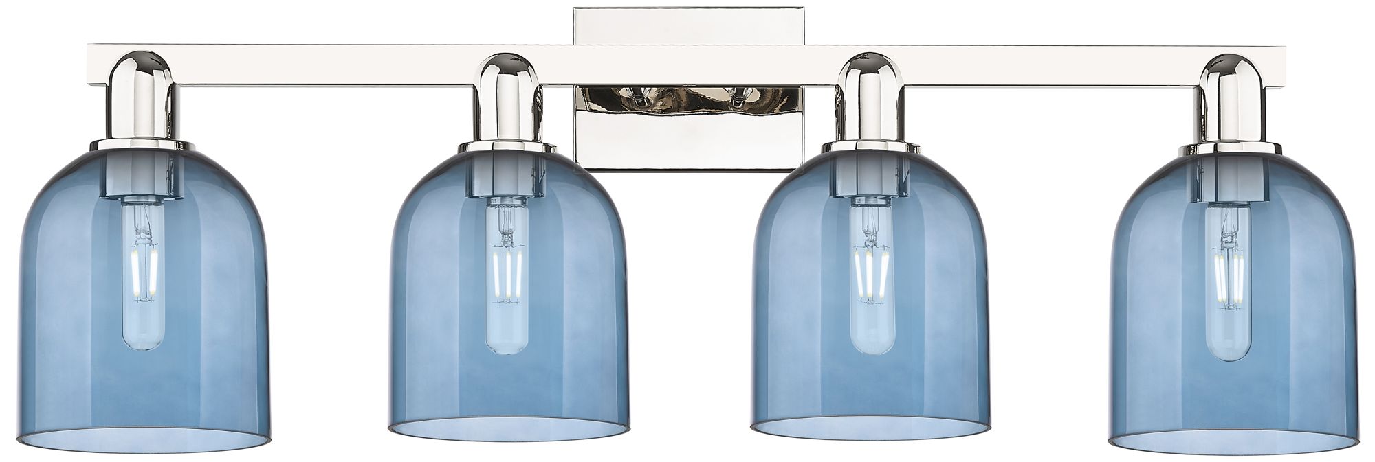 Arcadia Bella 33"W 4 Light Polished Nickel Bath Light With Blue Shade