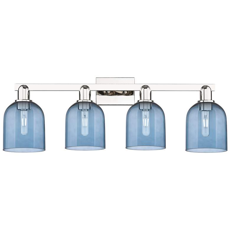 Image 1 Arcadia Bella 33"W 4 Light Polished Nickel Bath Light With Blue Shade